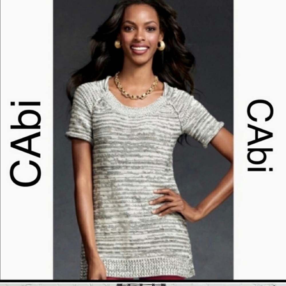 CAbi Marbled Black/White Tunic Pullover Sweater